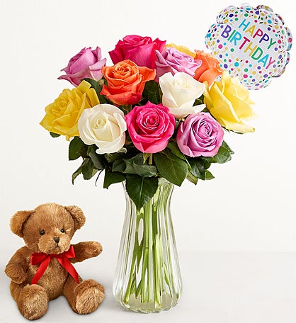 Happy Birthday Assorted Roses, 12-24 Stems