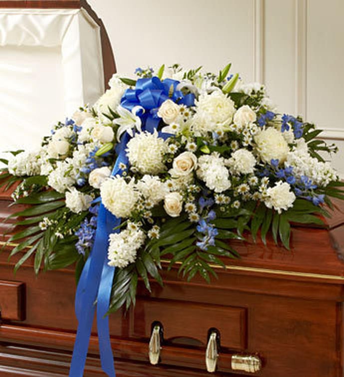 Cherished Memories Half Casket Cover-Blue &White