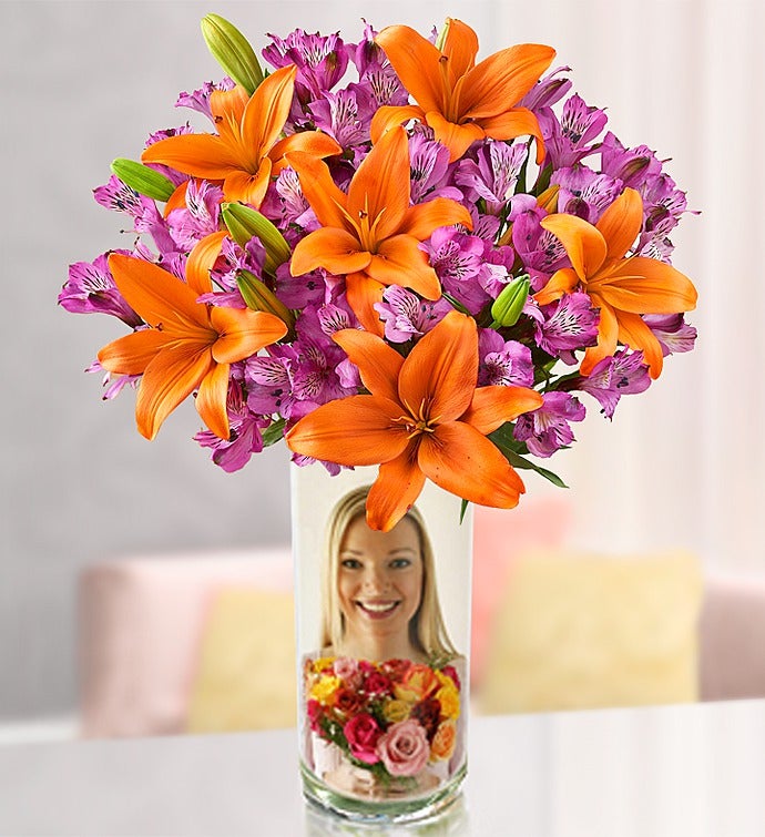 Personalized Vase with Autumn Lily Medley