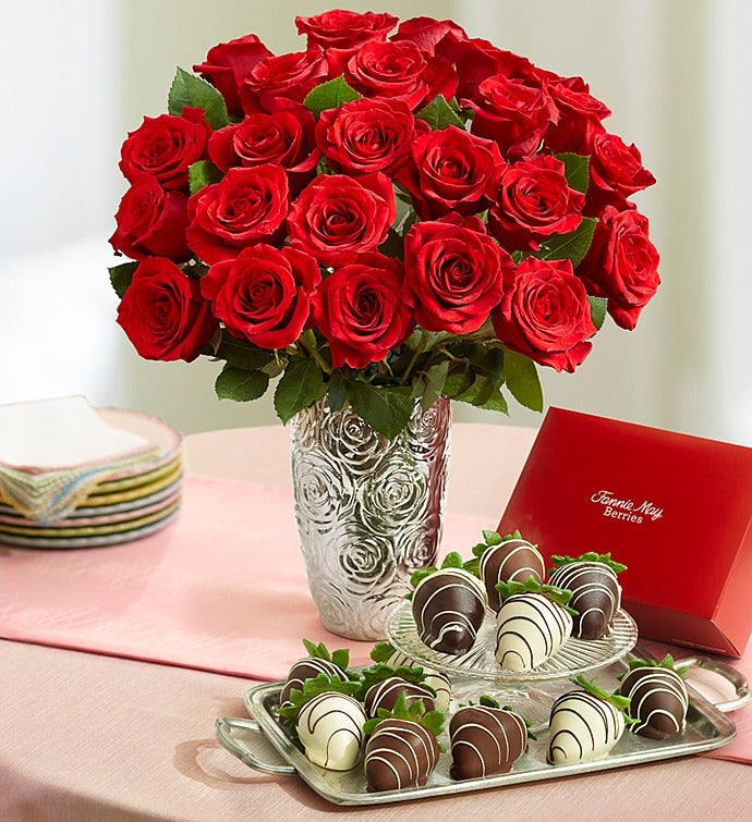 Red Roses and Chocolate Covered Strawberries