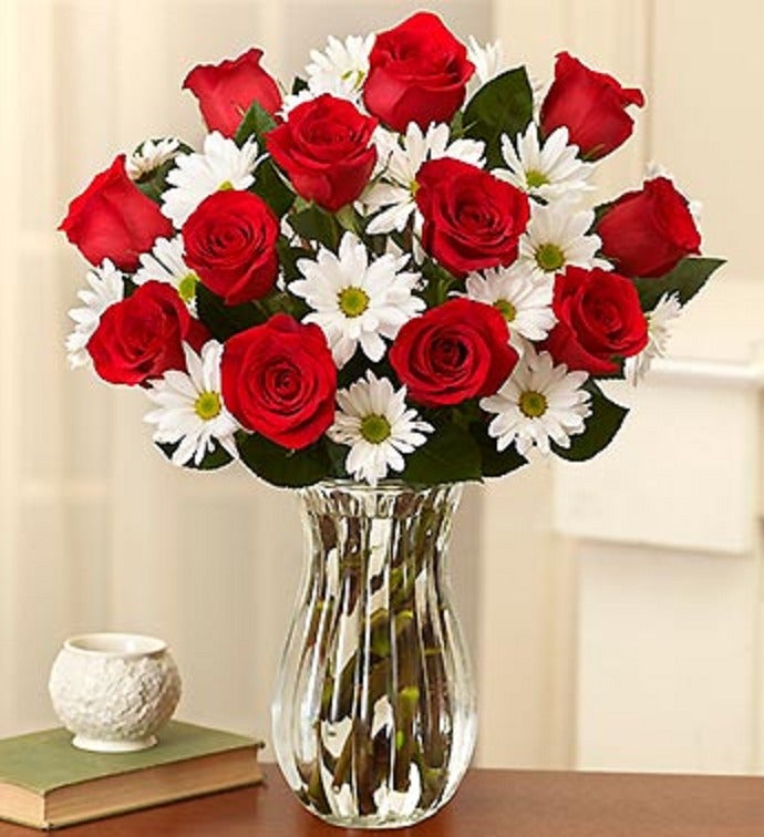 Red Rose & White Daisies