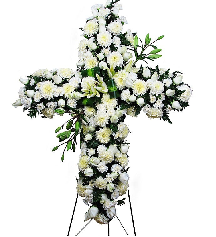 24 White Roses Standing Cross