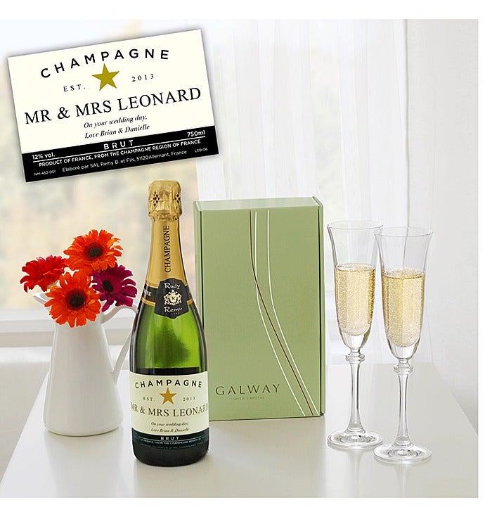 Personalised Champagne & Galway Crystal Flutes