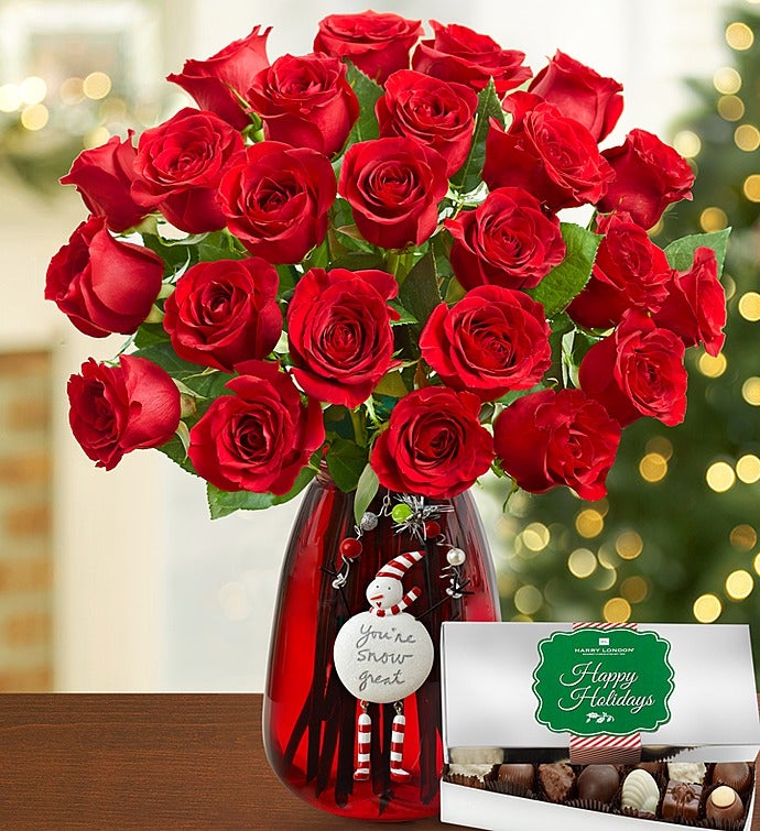 Red Rose Holiday Bouquet Bundle