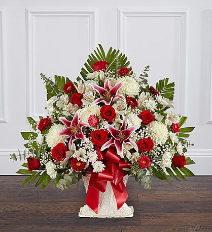 Red Rose And Lily Floor Basket
