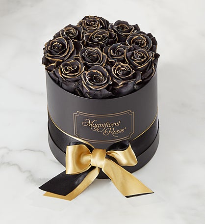 Magnificent Roses® Preserved Gold Kissed Black Roses
