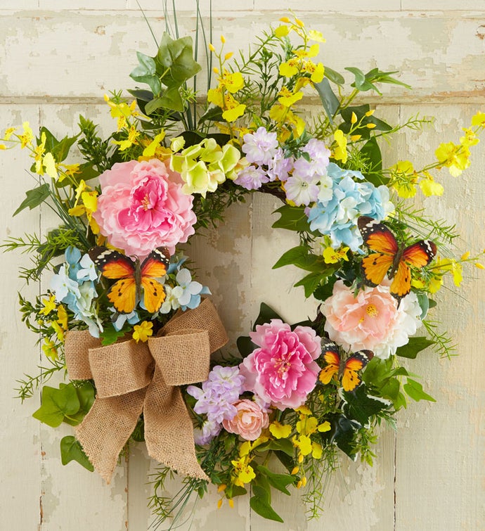 Secret Garden Butterfly Wreath 24”