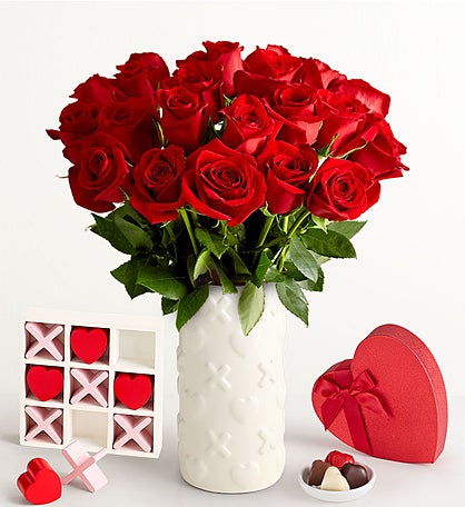 Hugs and Hearts Red Roses, 24 Stems