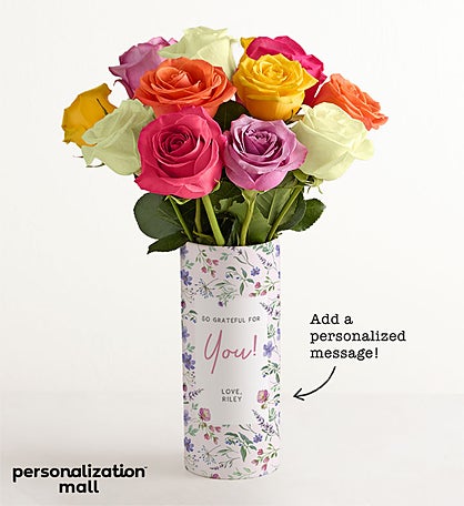 So Grateful for You Bouquet with Personalized Vase