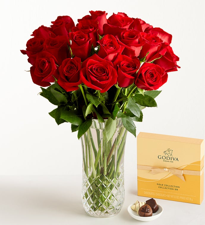 Two Dozen Red Roses with Luxury Posh™ Vase