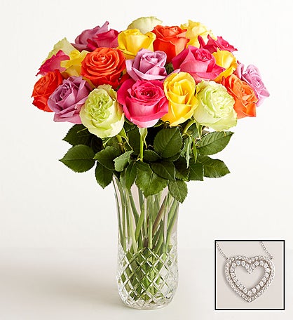 Two Dozen Assorted Roses with Luxury Posh™ Vase