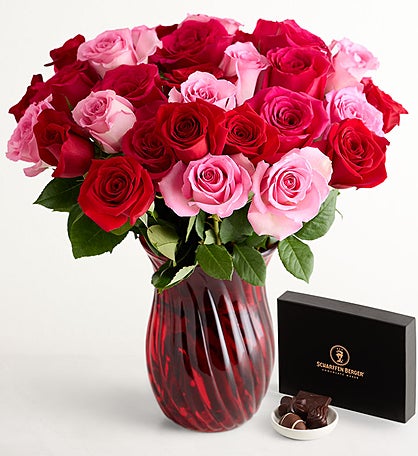 Enchanted Rose Medley Bouquet, 36 Stems with Chocolate