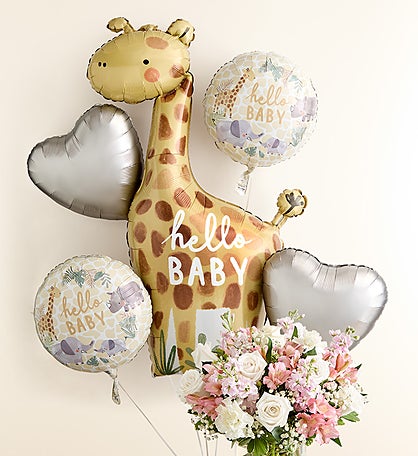 Sweet Baby Girl™ Arrangement with Hello Baby Balloons