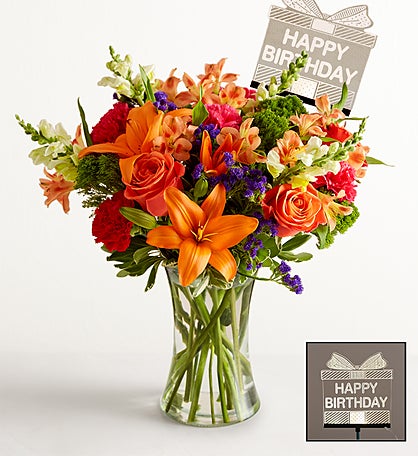 Vibrant Floral Medley™ with Happy Birthday LED Pick