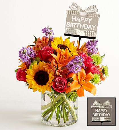 Floral Embrace™ with Happy Birthday LED Pick