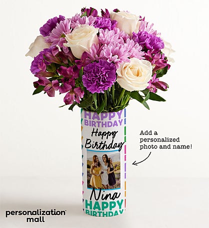 Birthday Celebration Bouquet with Personalized Photo Vase