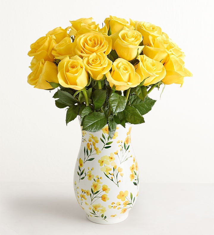 Yellow Roses in Floral Vase