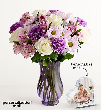 Mother’s Love Bouquet with Personalized Photo Heart Keepsake