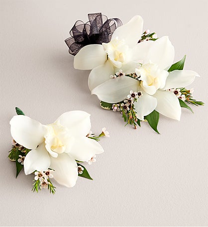 White Cymbidium Orchid Corsage And Boutonniere
