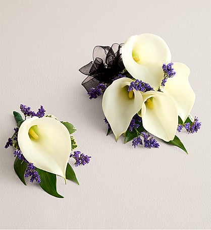 White Mini Calla Corsage And Boutonniere