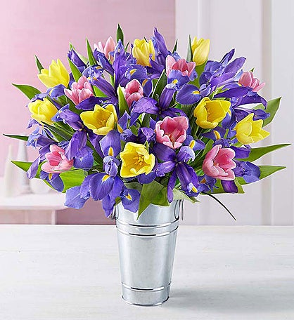 Deluxe Fanciful Spring Tulip & Iris Bouquet