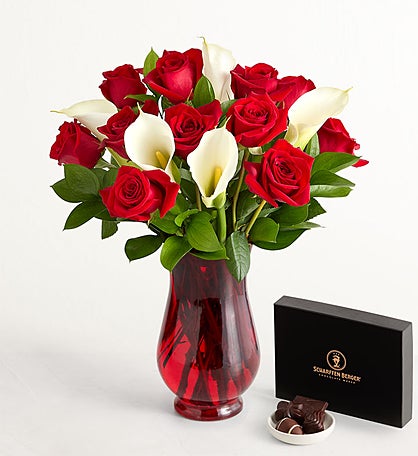 Red Rose & Calla Lily with Chocolate