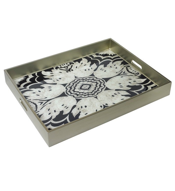Handmade Reverse Painted Mirror Tray Extra Large