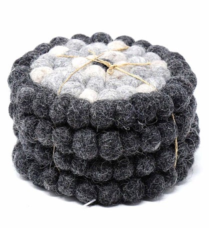 Hand Crafted Felt Ball Wool Coaster Set From Nepal