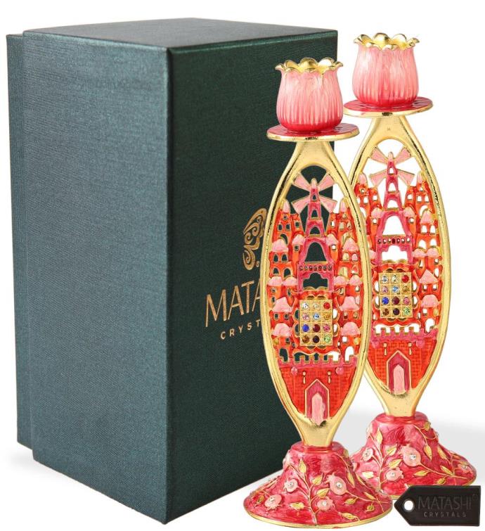 Matashi Hand painted Shabbat Candlestick 2 piece Set