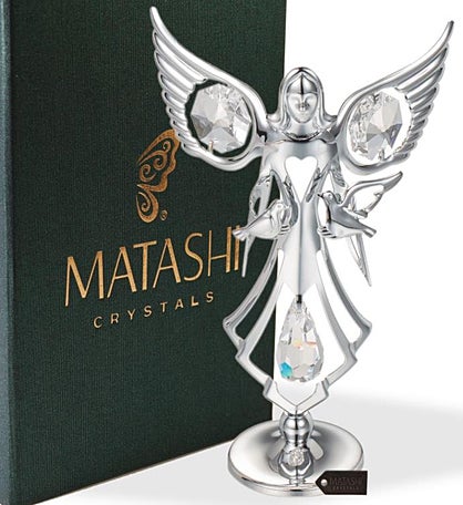 Matashi Crystal Studded Guardian Angel With Doves Figurine