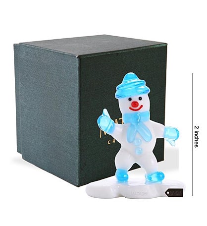 Matashi Murano Christmas Winter Decorative Glass Snowman Figurine - Blue