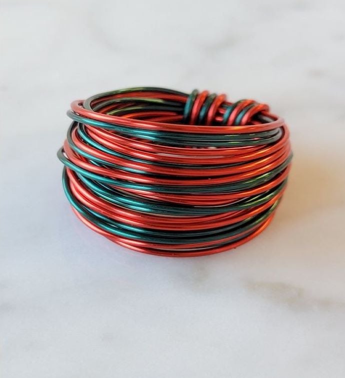 Marcia Wire Wrap Ring in Red & Green Over Cu