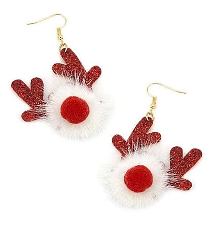Red & White Reindeer Holiday Earring