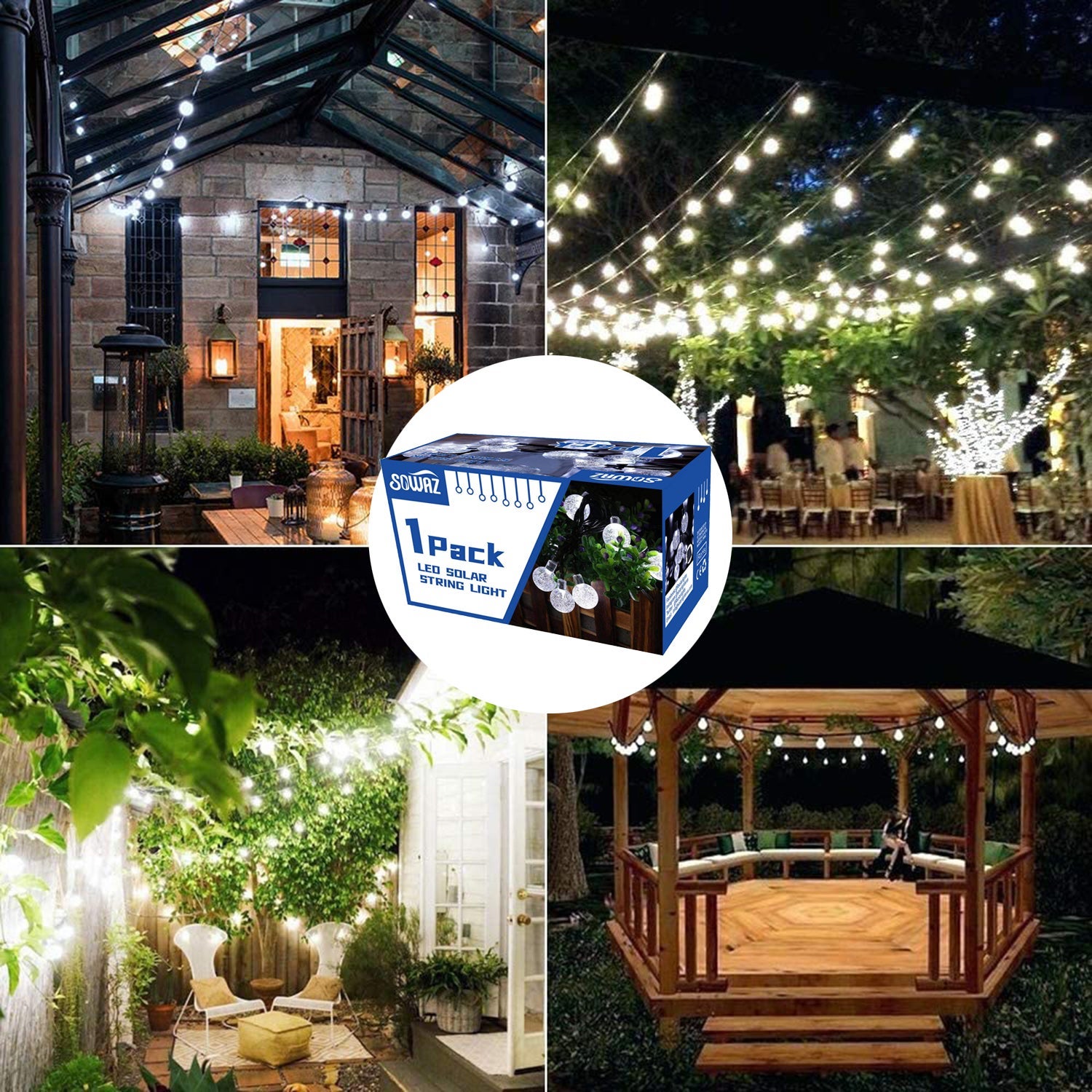 19.7" 40 Led Solar Water Droplet Crystal Ball Fairy String Light 8 Modes -