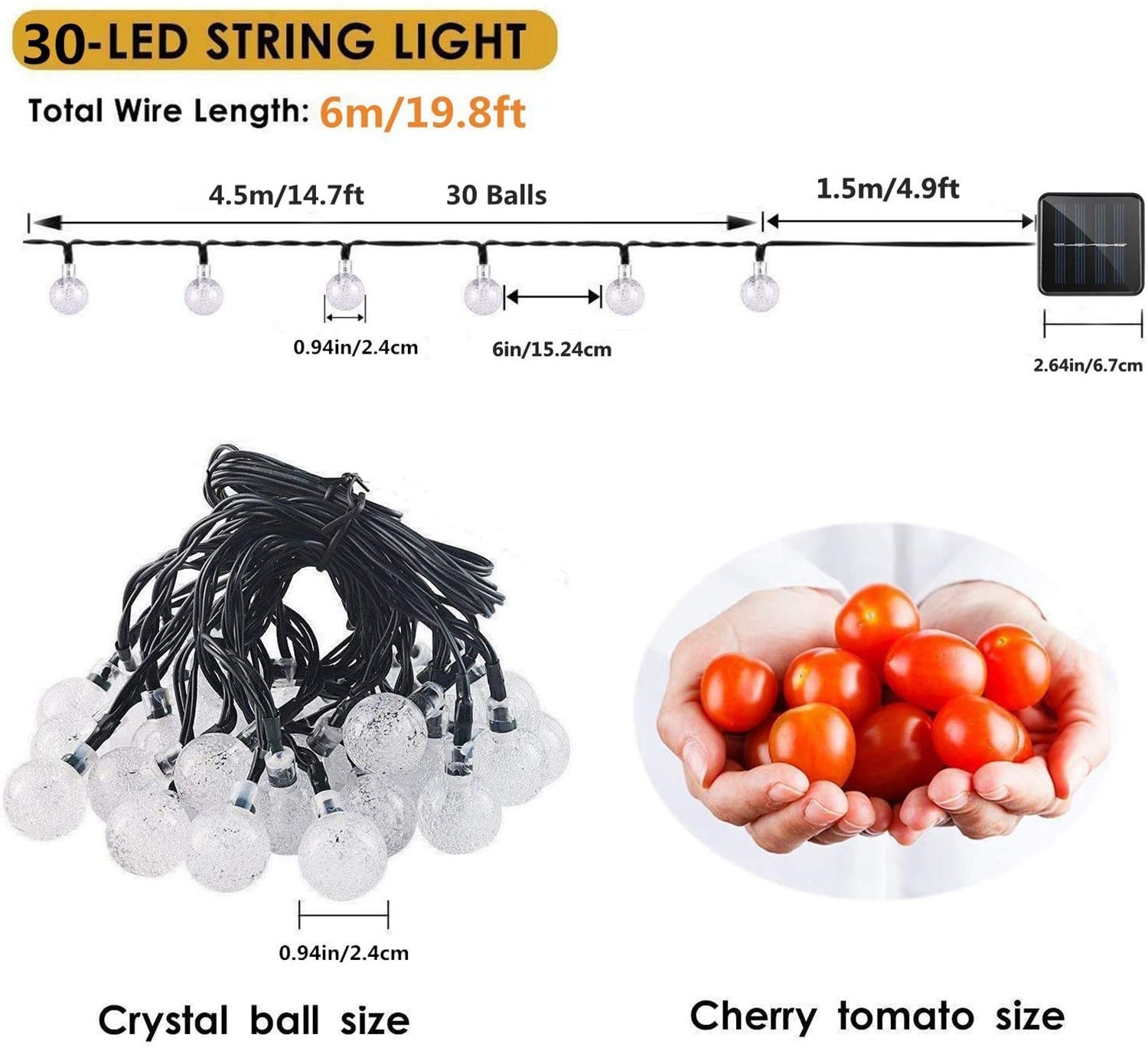 19.7" 40 Led Solar Water Droplet Crystal Ball Fairy String Light 8 Modes -