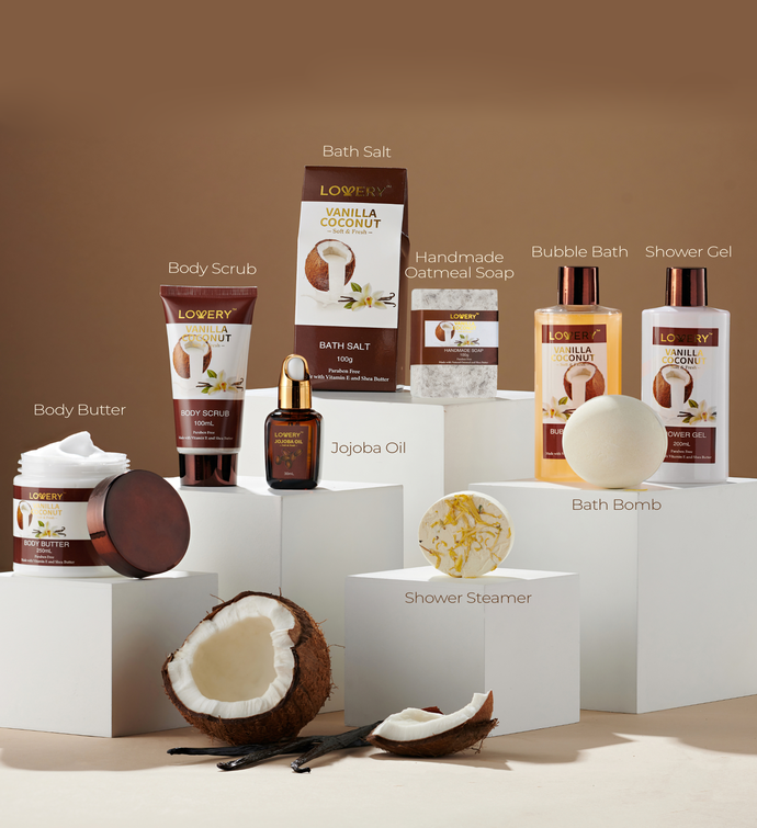 Deluxe Bath & Body Gift Set – 10 Piece Vanilla Coconut Home Spa Set