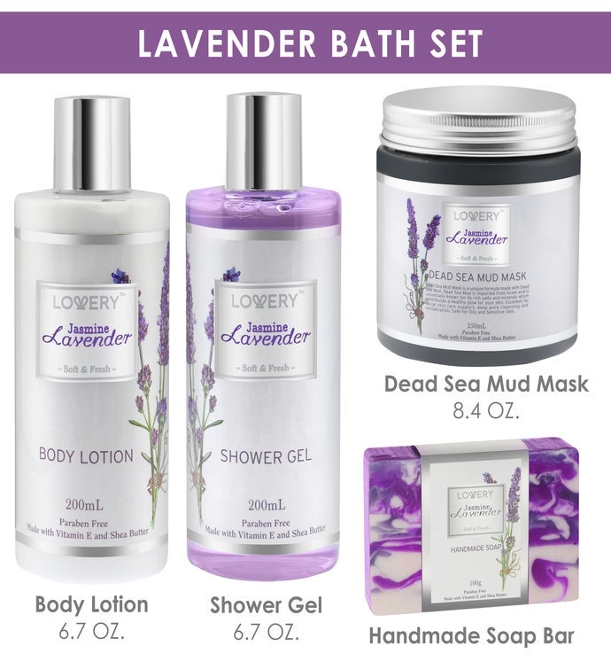 Jasmine Lavender Bath & Body Gift Set, Luxury Bath Essentials With Dead Sea
