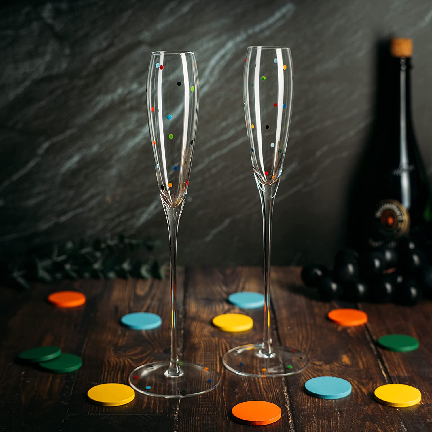 Set Of 2 Polka Dot Champagne Flutes Glasses 8oz By The Wine Savant