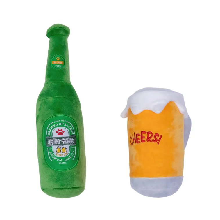Beer cheers Crinkle And Squeaky Plush Dog Toy Combo Gift Set