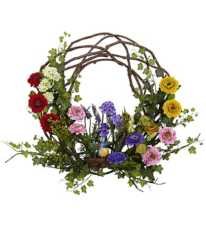 Nearly Natural 22” Spring Floral Wreath