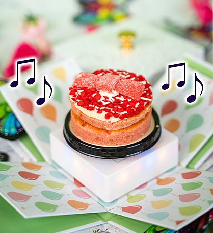 Strawberry Cake With Happy Birthday Spinning Music Stand