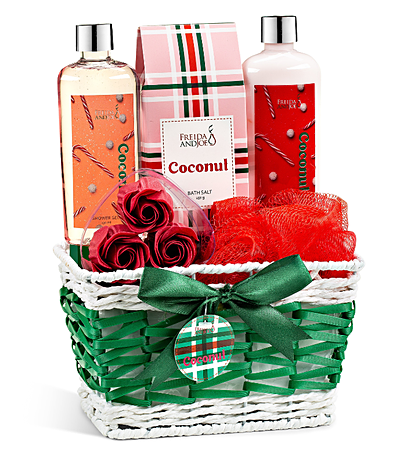 Coconut Spa Gift Basket 6-Pc Bath & Body Set in A Wicker Basket