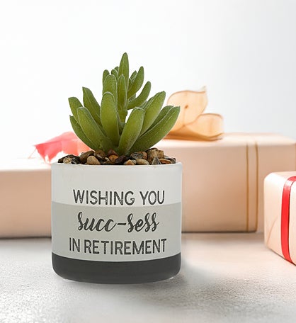"Wishing You Succ-ess in Retirement" Faux Succulent