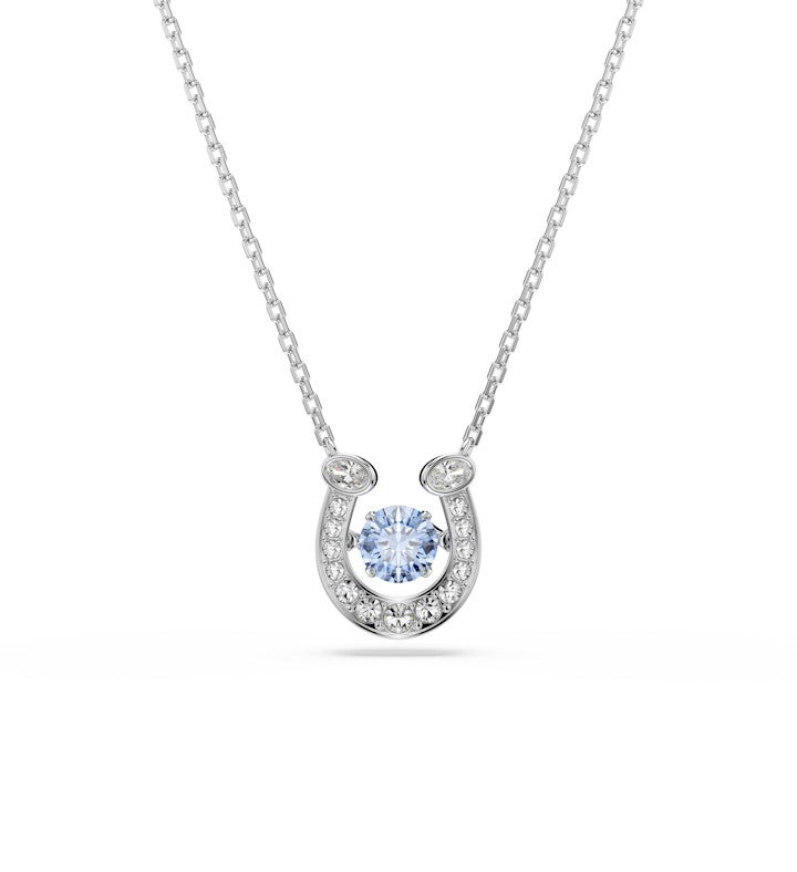 Symbolica Pendant, Round Cut, Pavé, Horse Shoe, Blue, Rhodium Plated