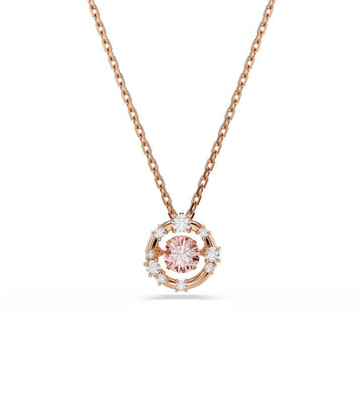 Constella Pendant, Round Cut, Dancing Stone, White, Rhodium Plated