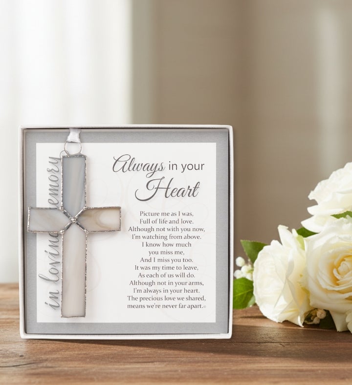 Always In Your Heart Stained Glass Cross Memorial & Sympathy Gift