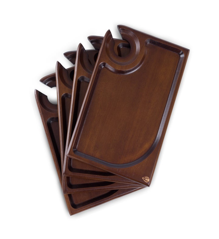 Rectangle Stained Parawood Wine Appetizer Plate Set Of 4