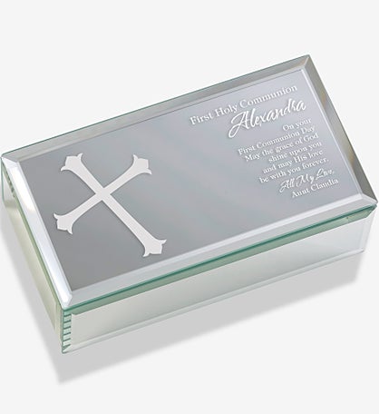First Communion Blessing Engraved Mirrored Storage Box