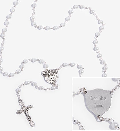 First Communion Girl's Personalized Pearl Rosary