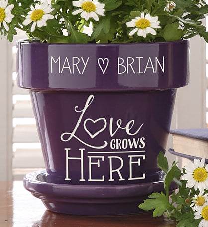 Love Grows Here Couples Personalized Flower Pot